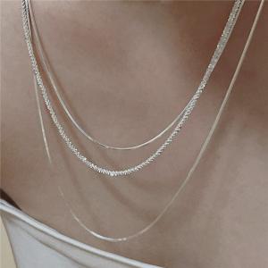 3 Layers Link Chain Necklaces 925 Sterling Silver Jewelry Accessories 