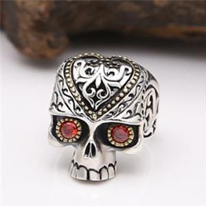 925 sterling silver skull band rings with red stones handmade braided shape high quality luxury jewelry accessories 
