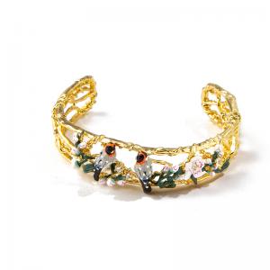 925 sterling birds flowers cuff bangle enameled bracelets gold plated China jewelry manufacturer