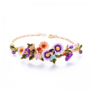 925 sterling silver girl bee flowers enameled bracelets gold plated China jewelry manufacturer