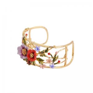 925 sterling silver handmade bangle flowers bracelets with enamel gold plated China jewelry manufacturer 