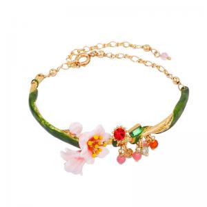 925 sterling silver flower bangle enamel bracelets gold plated China jewelry manufacturer