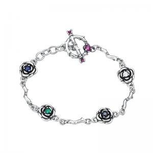 Link Chain Bracelets 925 Sterling Silver 17cm Antique Vintage Flowers Handmade Chains Toggle Clasps Fashion Luxury Jewelry Accessories Gifts For Women