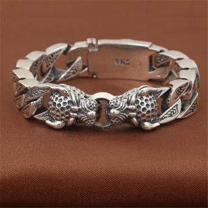 925 sterling silver high quality handmade link chain leapard heads men's bracelets China jewelry manufacturer supplier 