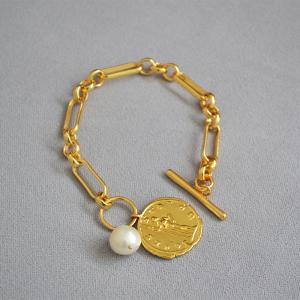 925 sterling silver link chain bracelet with pearl gold plated China manufacturer