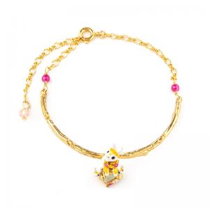 925 sterling silver link chain rabbits enameled bracelets gold plated China jewelry manufacturer