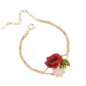 925 sterling silver link chain flower bracelets with enamel gold plated China jewelry manufacturer