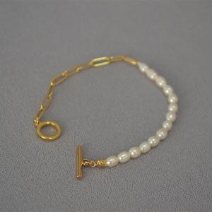 925 sterling silver link chain pearl beaded bracelets gold plated China jewelry manufacturer 