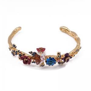 925 sterling silver owl flowers bangle bracelets with enamel China jewelry manufacturer 
