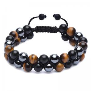 Gemstone Beaded Bracelets Adjustable Tiger eye agate mixed Double Layers Braided Fashion Jewelry Accessories Manufacturer Factory Supplier