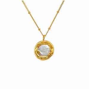 Brass pendant necklaces with pearl baroque style gold color