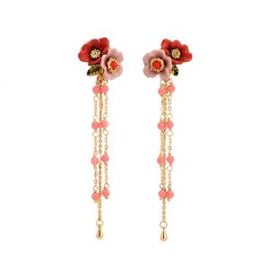 Enameled lowers stud earrings with tassels gold plated 925 sterling silver China jewelry supplier factory