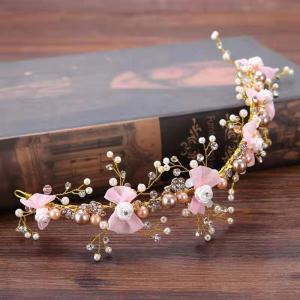 Flower Hair Accessories Gold Plated with White Stones and White Plastic Pearls