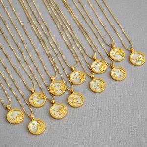 Gold Plated Zodiac Sign Pendant Necklace with mother shell 925 sterling silver luxury jewelry