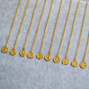 Gold Plated Zodiac Sign Pendant Necklace Baroque style 925 sterling silver luxury jewelry