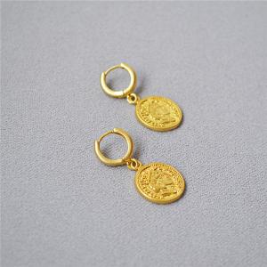 High quality Brass huggie earrings with coin charm gold plating