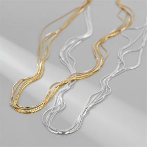 Multiple Layers Chain Necklaces 925 Sterling Silver Jewelry Accessories