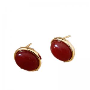 Red Agate Stud Earrings Oval 925 Sterling Silver Post Earring hand-made designer vintage luxury jewelry accessories gift For Women
