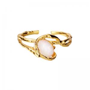 Adjustable Band Rings Irregular Textured With Opel Stone 925 Sterling Silver Jewelry Accessories Ring