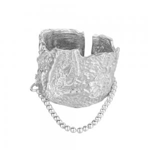 Adjustable Band Rings Irregular Textured With Ball Chain 925 Sterling Silver Jewelry 72-J1081