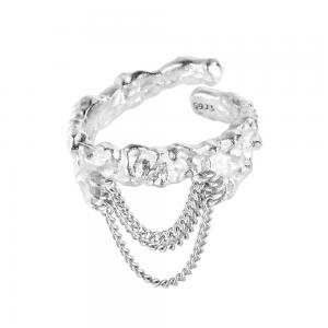 Adjustable Band Rings Irregular Textured Chain Tassels 925 Sterling Silver Jewelry 65-J1252