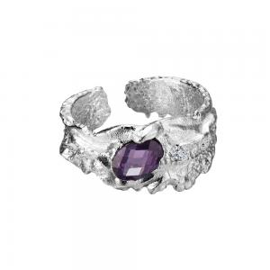 Adjustable Band Rings Irregular Rock Textured With Stone 925 Sterling Silver Jewelry 74-J1231