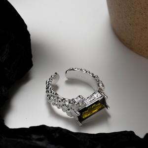Adjustable Band Rings Irregular Textured With Square Stone 925 Sterling Silver Jewelry 78-J1230