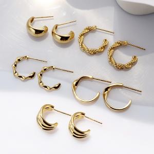 Stud Earrings C Type 925 Sterling Silver Fine Jewelry Accessories