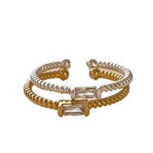 White Square Stone Adjustable Band Ring Womens Crystal silver rings Minimalism Vintage Jewelry Accessories Gift