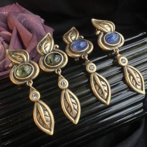 Leaves Dangle Earrings with Stones and Antique Gold Silver Finish Vintage Fashion Jewelry