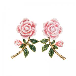 Pink Floral Splendor: 925 Sterling Silver Stud Earrings with Gold-Plated Finish